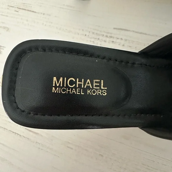 Michael Kors Elena Leather Sandal Black Kitten Heel with Elegant Knot Detail - Picture 6 of 11